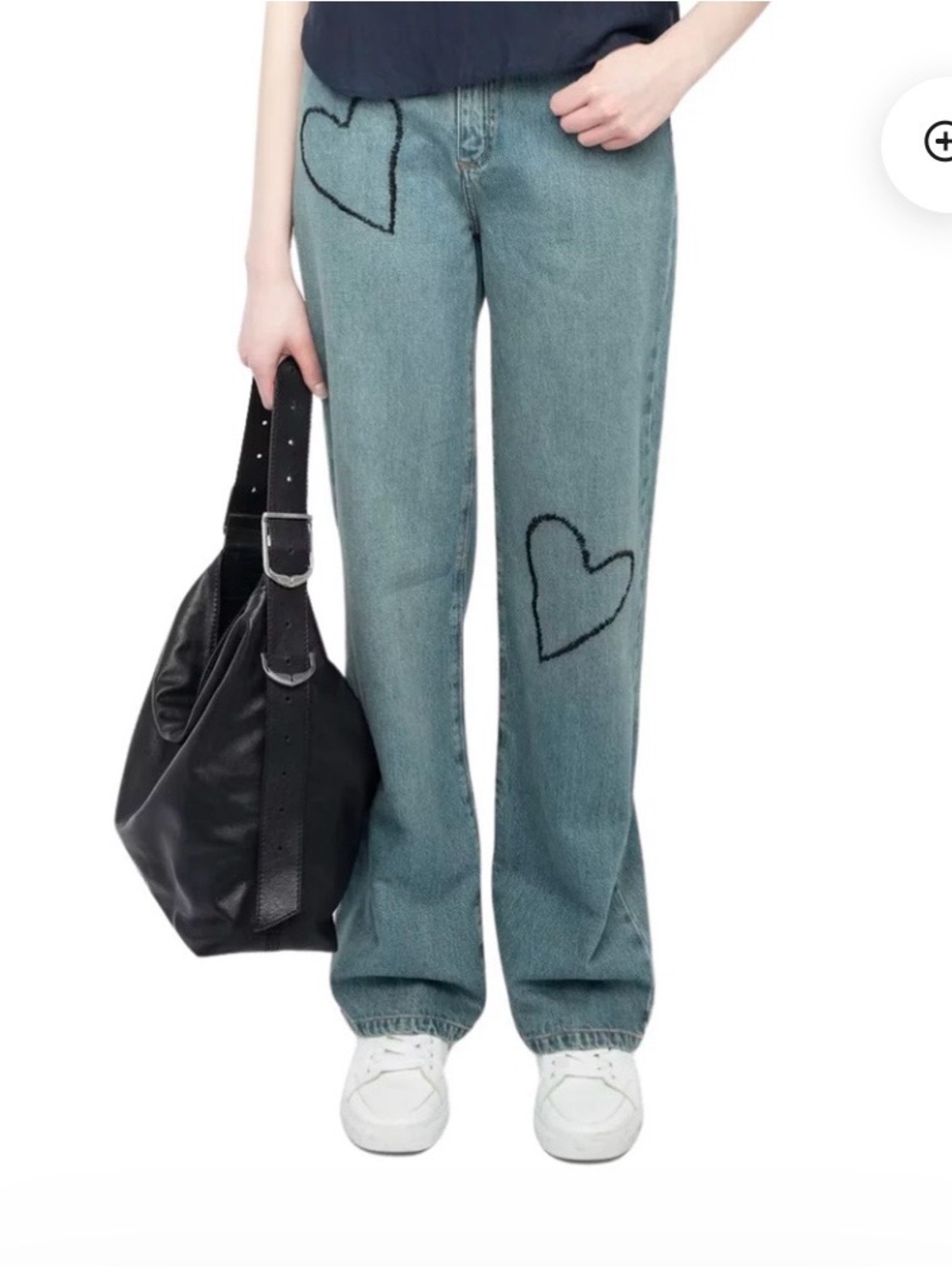 Zadig & Voltaire Elio Embroidered Hearts light wash wide legged jeans